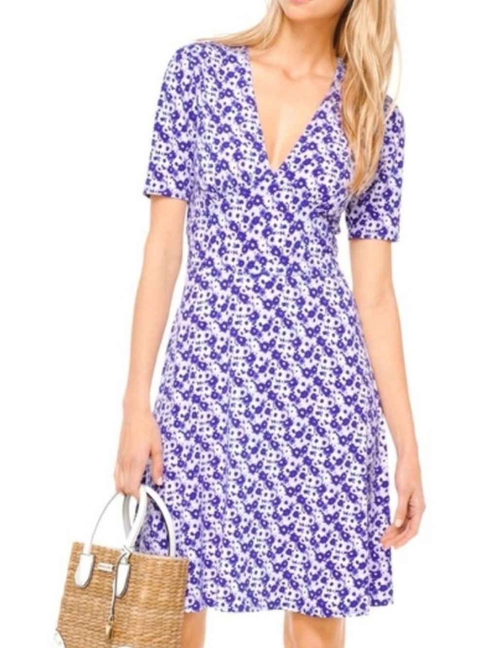 Michael Kors Purple Floral Wrap V-Neck Dress Size Medium